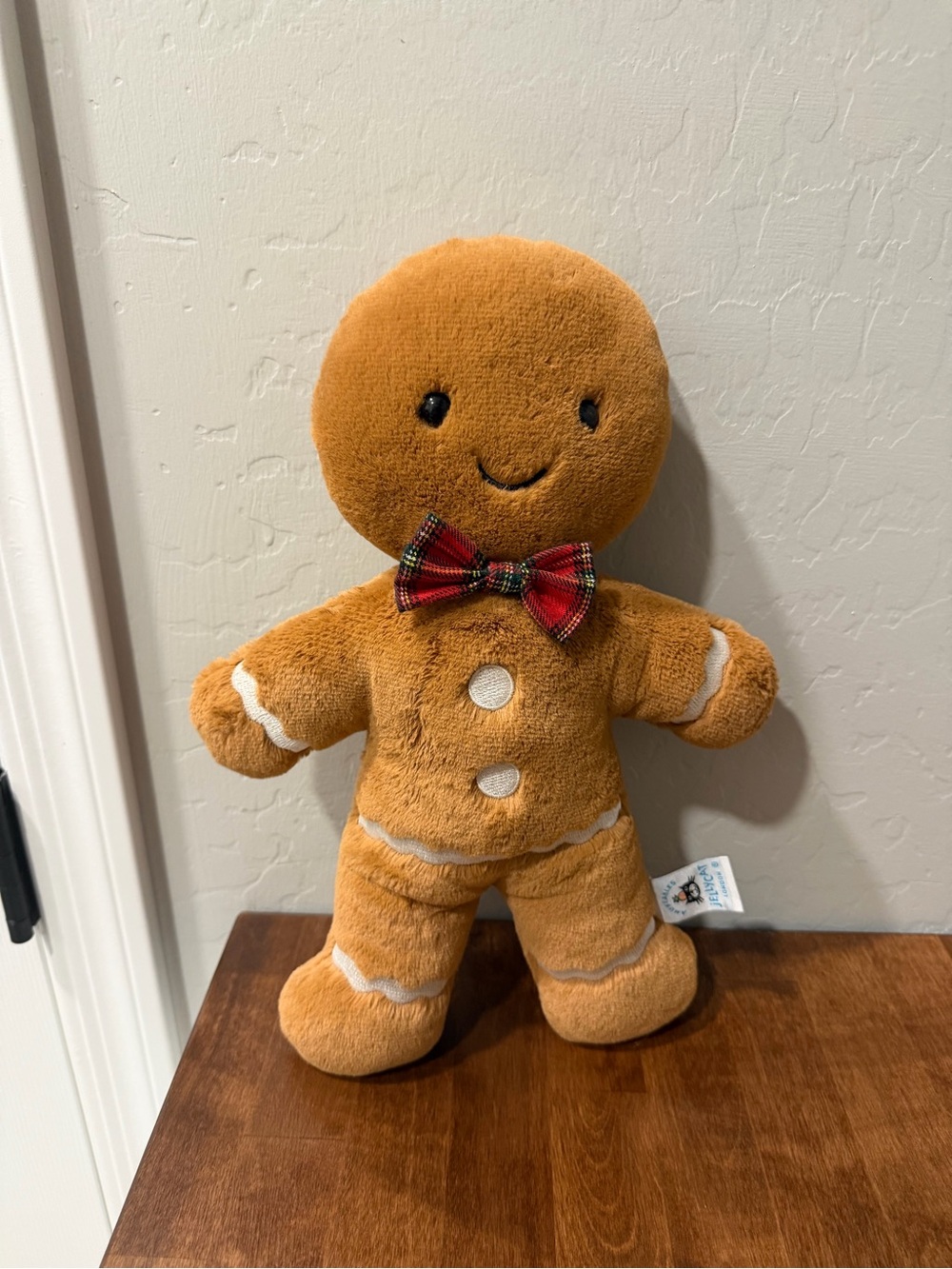 Jelly cat Gingerbread Plush Toy - Brown Holiday Plush with Plaid Bow